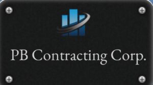 A black and blue logo for the contracting company.